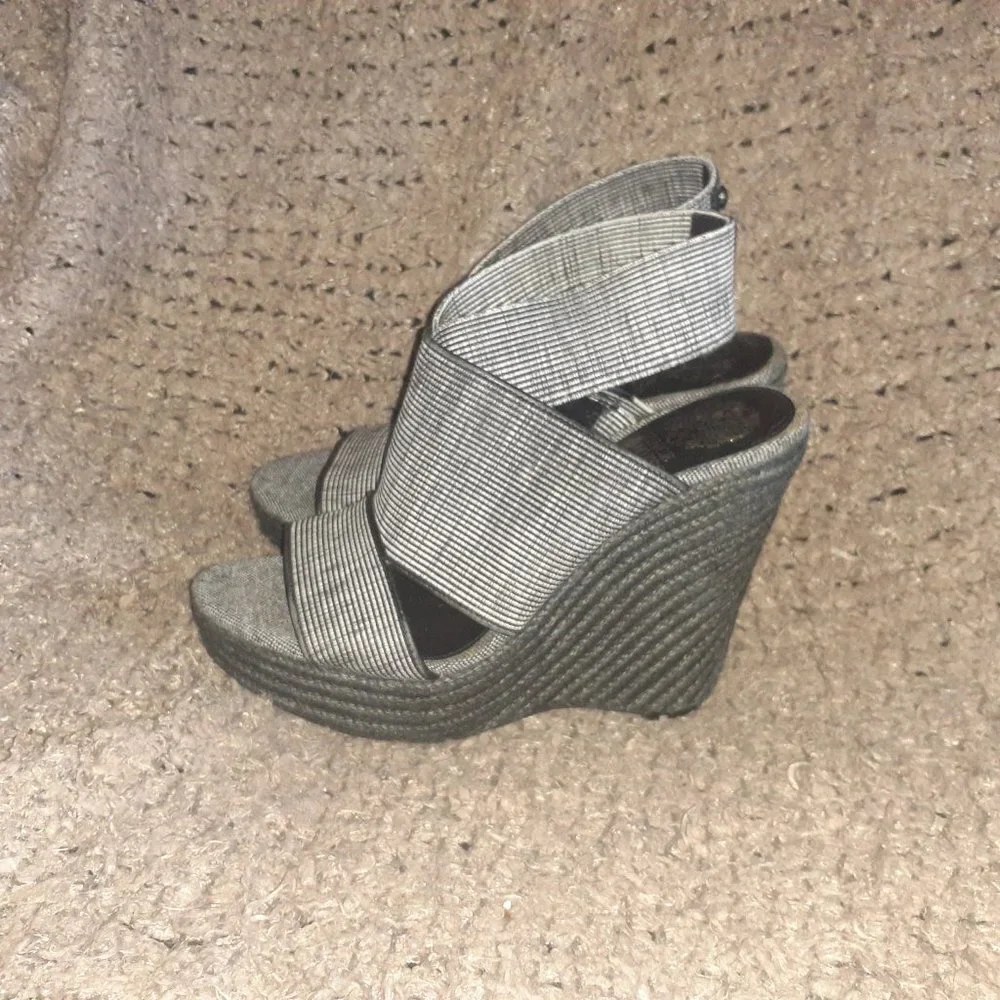 VINCE CAMUTO-Madalisa-Espadrille Platform Wedge-Black/White Textile-Sz 9.5-NM